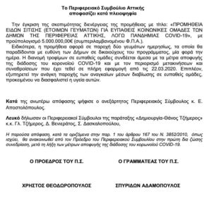 Το Περιφερειακό Συμβούλιο Αττικής ενέκρινε την προμήθεια έτοιμων γευμάτων σε ευπαθείς κοινωνικές ομάδες  λόγω της πανδημίας του COVID-19