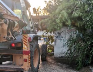 Νέο Ηράκλειο : Συνεχίζονται οι εργασίες απομάκρυνσης των πεσμένων δέντρων από τις αυλές σπιτιών