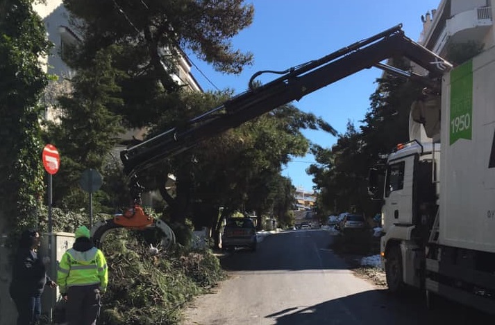 Πεντέλη: Πρώτη μέρα απομάκρυνσης πεσμένων κλαδιών και δέντρων  από τους δρόμους της πόλης