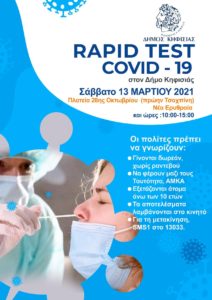 Κηφισιά: Δωρεάν Rapid Tests ανίχνευσης Covid-19 σήμερα στην Πλατεία 28ης Οκτωβρίου Νέας Ερυθραίας