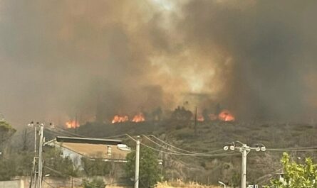 Η φωτιά στην περιοχή της Δροσοπηγής και του Κρυονερίου καίει πλέον τα πρώτα σπίτια