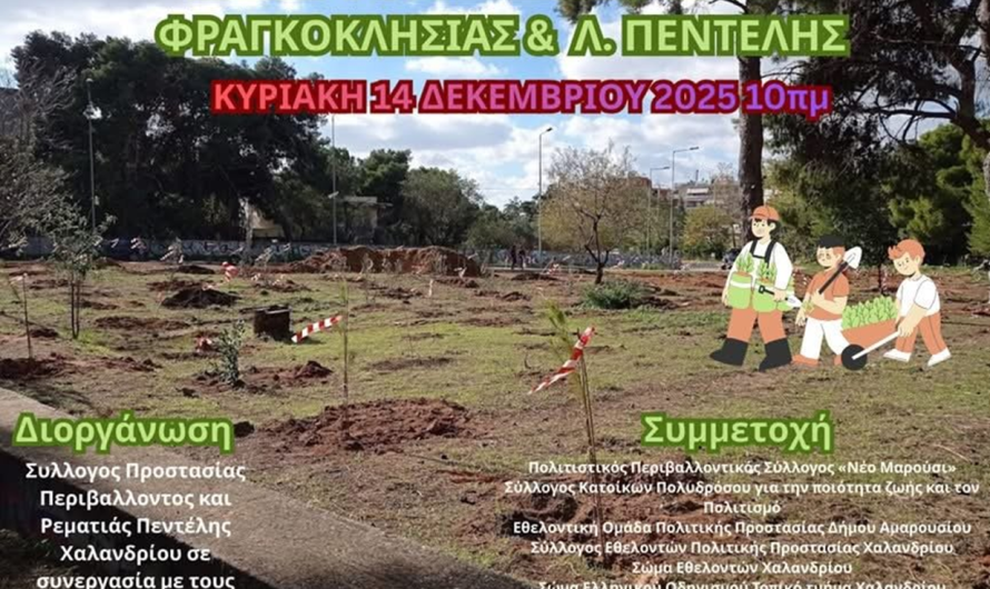Μαρούσι: Μεγάλη Δράση Αναδάσωσης στο Πάρκο Φραγκοκκλησιάς την Κυριακή 14 Δεκεμβρίου, 2025